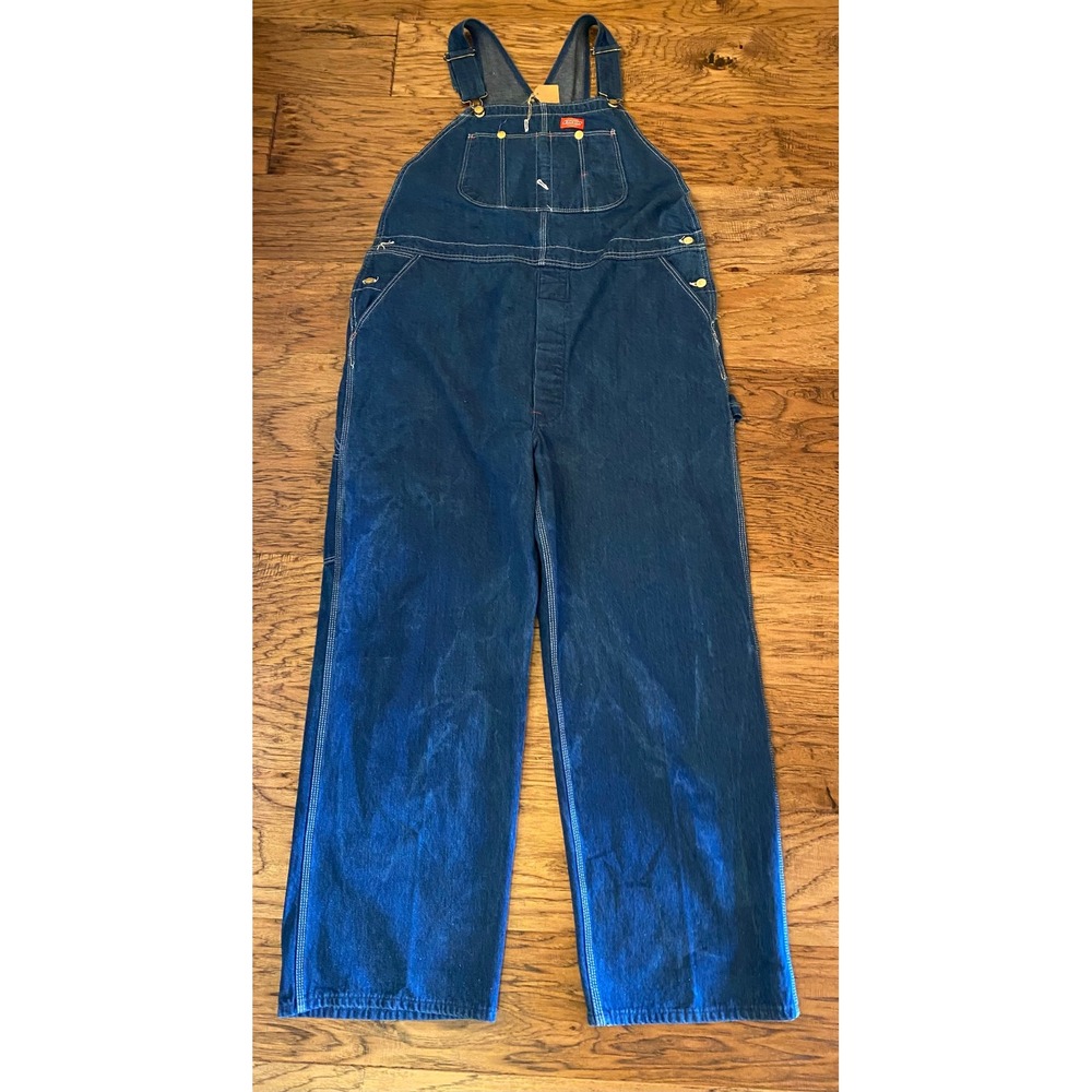 Dickies Mens Vintage Denim Bib Overalls Indigo Blue Made in USA 44x32 DS122